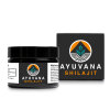 AYUVANA Shilajit in einem schwarzem Glas und Umverpackung