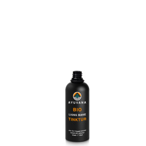 AYUVANA Bio Lions Mane Tinktur - offene Glasflasche mit Schraubverschluss