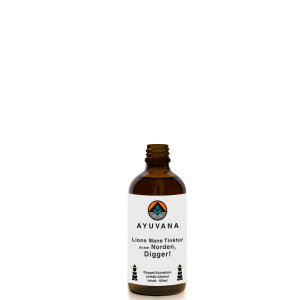 AYUVANA Reishi Tinktur ausm Norden, Digger! Offene Glasflasche mit Schraubverschluss